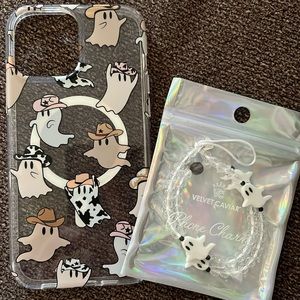 13 pro Max Ghost Cowboy Halloween Case and Phone Charm
